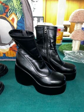 Black Platform Ankle Boots - Women's High Heel Zipper Boots size 42